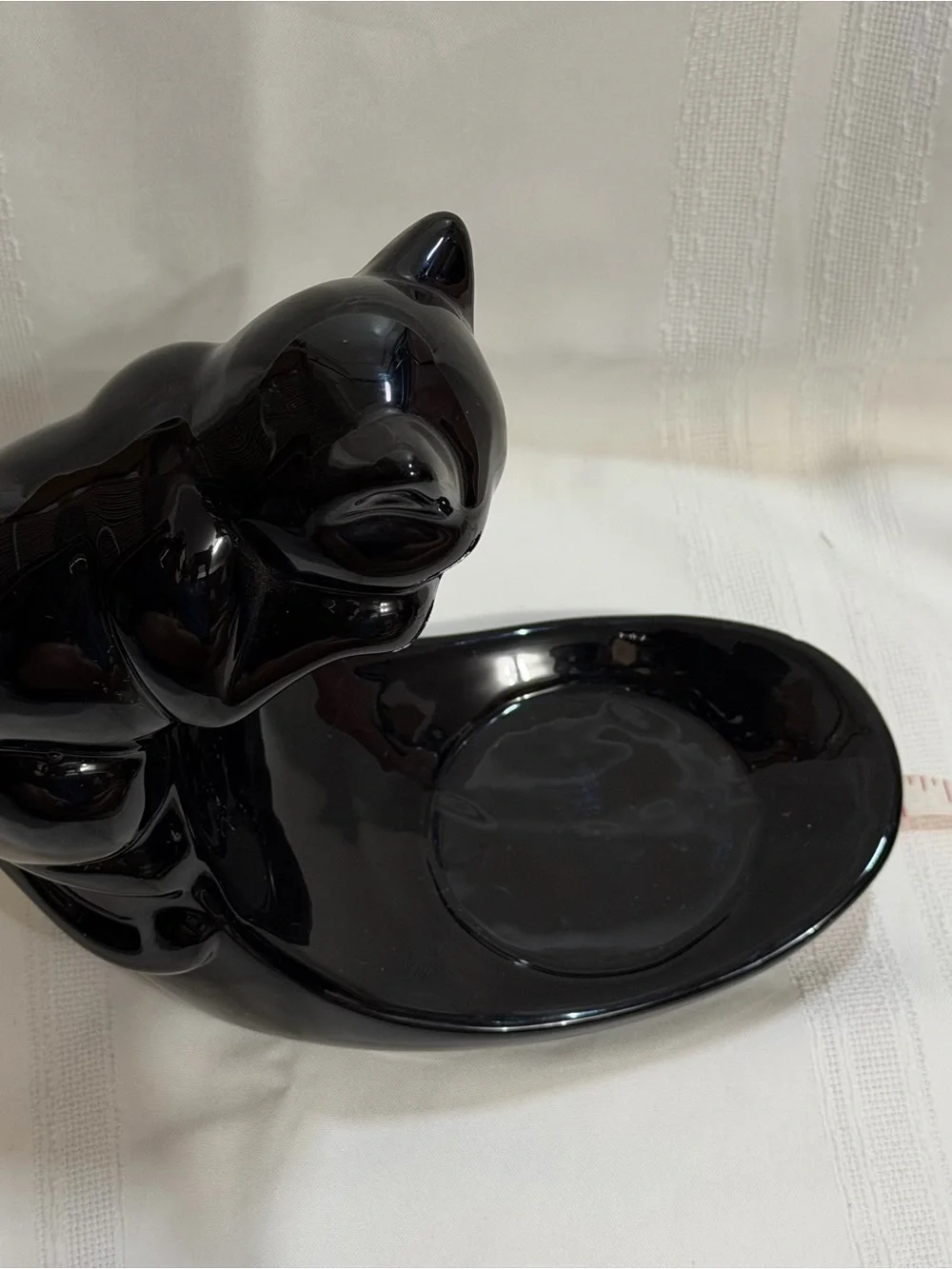Mid Century Modern Ceramic Black Cat Staring Into Fish Bowl